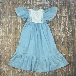 Vintage 1960’s Peaches N Cream Blue White Long Short Sleeve Dress Size 5